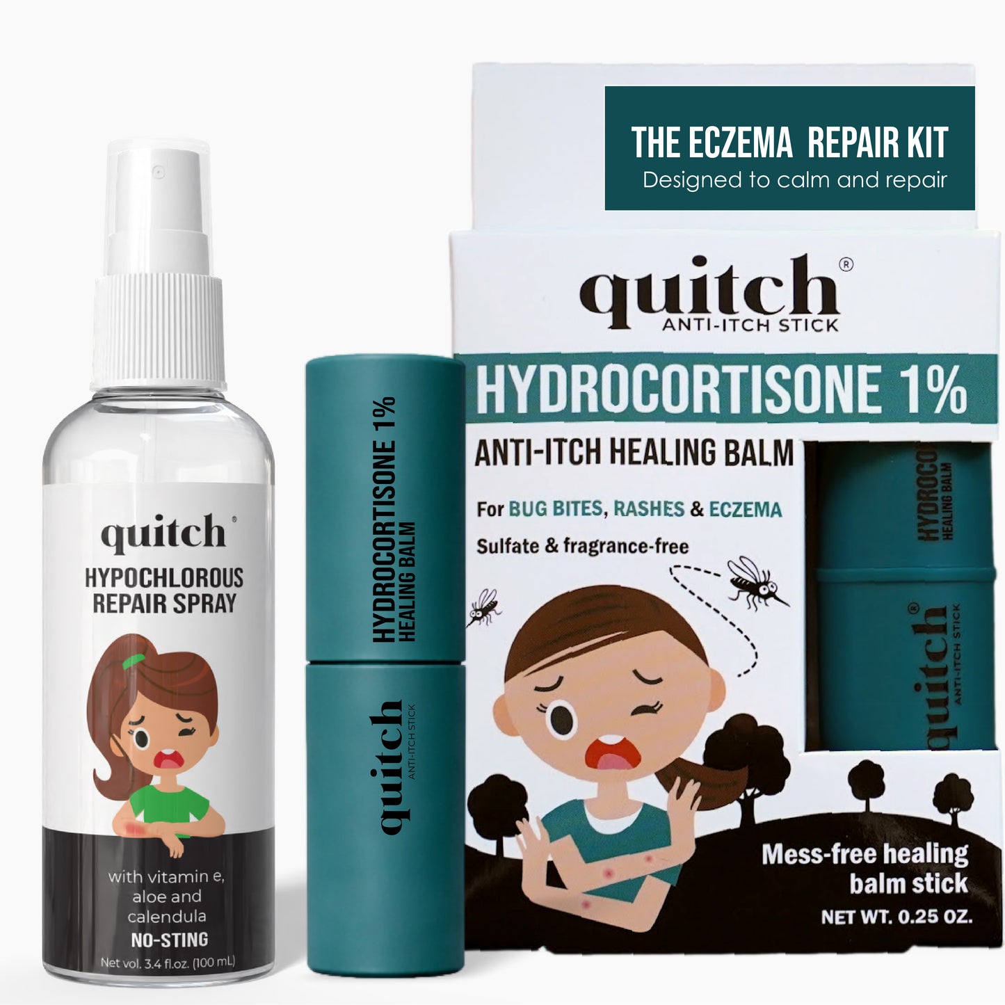 Quitch Eczema Repair Duo - Hydrocortisone Healing Balm + Hypochlorous Repair Spray
